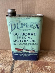 Early Duplex outboard motor oil advertising can