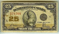 1923 Dominion of Canada 25c Note