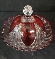 Covered clear & ruby glass bowl