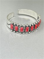 Red Coral & silver bangle bracelet