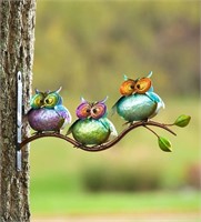 Plow & Hearth 3 Metal Owls on Branch Wall Art
