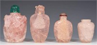 Lot of 4 Chinese Rose Quartz Carved Snuff Bottles.