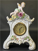 Vintage Kaiser Porcelain Floral Clock with Angel