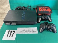 PLAYSTATION 2 W/BOOK OF 28 GAMES AND 2 CONTROLLERS