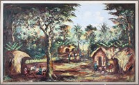 K PAUL SIGNED RURAL VILLAGE OIL PAINTING