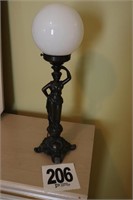 20" Tall Metal Lady Figure Lamp with Glass Shade