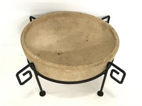 Large stone planter with metal stand