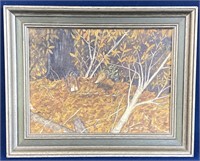 Fall oil painting with Grouse, 15”x12” framed by