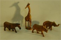 Wooden Zebra, Rhino, Giraffe and Elephant