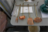 solid copper & brass kitchen utensils & wall mount