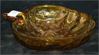 13" Indiana Glass Amber Grape & Leaves Bowl