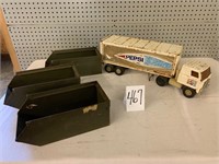 Tin boxes + Pepsi transport truck