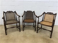 (3) Depression Era Cane Seat Arm Chairs