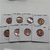 LOT OF 8 1962 PROOF MEMORIAL CENTS RAINBOW TONED