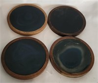 4pcs Dark Agate and Wood Coasters