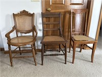 3 antique cane seat chairs