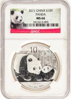 Coin 2011 Chinese Panda  1 Troy Oz NGC MS66