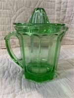 GREEN GLASS PITCHER WITH  WITH JUICER LID