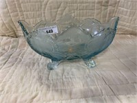 CUT GLASS DECORATIVE FOOTED BOWL - LIGHT BLUE