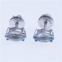 Marquise Blue Topaz Sterling Silver Stud Earrings