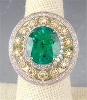 Lot # 4071 - 14k Gold Emerald & Diamond ring