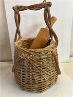 Wood Basket with Rolling Pin