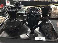 Tray Of Art Deco Black Amethyst Vases, Bowl.