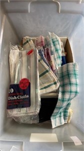 Variety of dish towels & scarf & gloves - bin lot