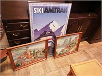 Three framed pieces: framed Amtrak poster plus