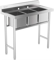 Bonnlo 3-Compartment Steel Sink - 39Wx18Dx40.2H