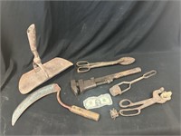 Lot of Antique Tools Inc Pig Snouter & Pipe Wrench