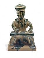Antique Chinese jade-glazed ceramic statue, 8"h.