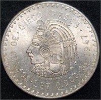 1947 Mexico 5 Pesos - BU 90% BIG Silver ASW .87 OZ