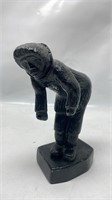 8 inches Signed Carved Soapstone Fisher Sculpture