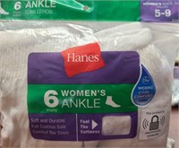 6 PAIRS HANES WOMEN'S ANKLE SOCKS WHITE - 5-9