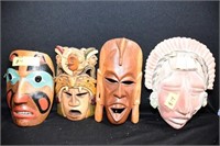 2 WOODEN & 2 CERAMIC WALL ART MASK