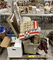 Pallet lot of household items including blankets,