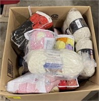 Big box of new and used yarn and fabric