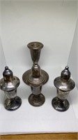 Weighted sterling shakers and candlestick holder