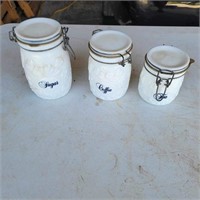 Milk Glass Canisters,  Fruit Designs