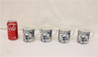 Set of 4 Blue & White Duck Mugs