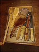 Early wood spoons & butcher knives