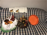 Light up pumpkin decor, orange serving tray, fall