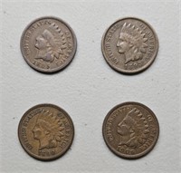 4 Indian Head pennies: 1890, 1893, 1895, 1906