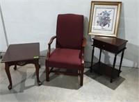 2 Side Tables, Chair, Print w Frame Z8A