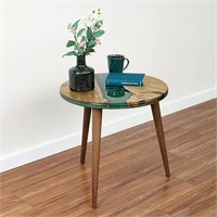 20" Resin Walnut Round Side Table | Epoxy End