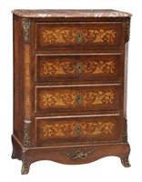 LOUIS XV STYLE MARBLE-TOP MARQUETRY CHEST