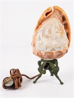 Conch Shell Lamp w/ Cameo Design- Woman w/ Bird.