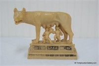 Vintage Wolf Feeding Romulus & Remus Sculpture
