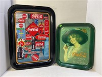 LOT OF 2 COCA-COLA METAL TRAYS - LARGEST IS 18" X